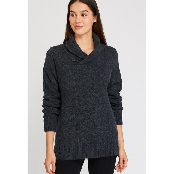 M+G 100% Lambswool charcoal gray chunky knit sweater mock neck sweater SZ M - Picture 1 of 8